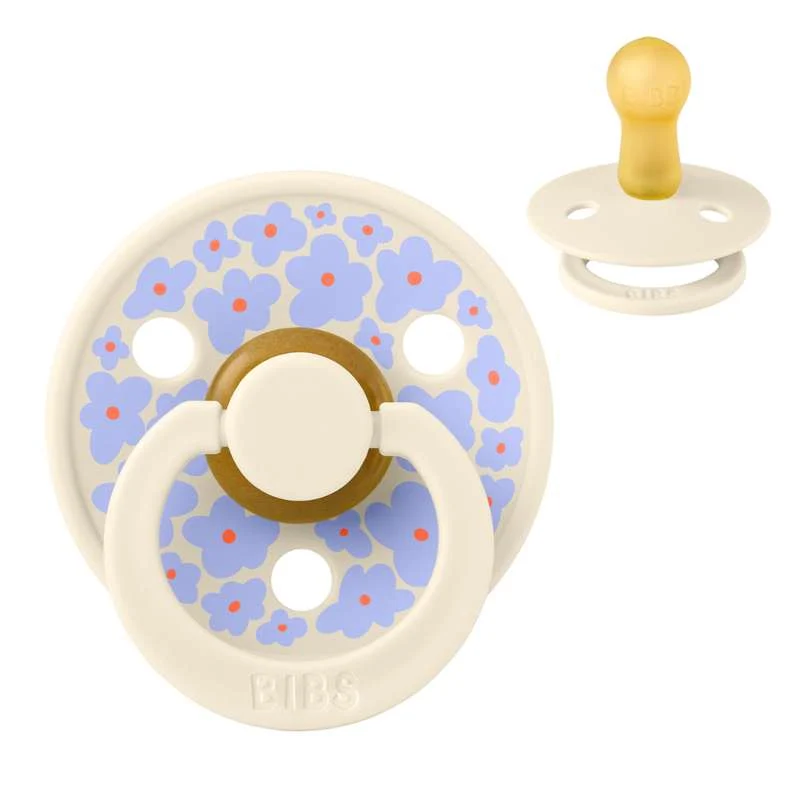BIBS Round Colour Pacifier - Size 2 - Natural Rubber - Studio Jasmine Field - Ivory