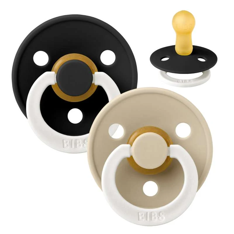 Bibs Round Colour Pacifier - 2-Pack - sz. 2 - natural rubber - GLOW - Black/Vanilla