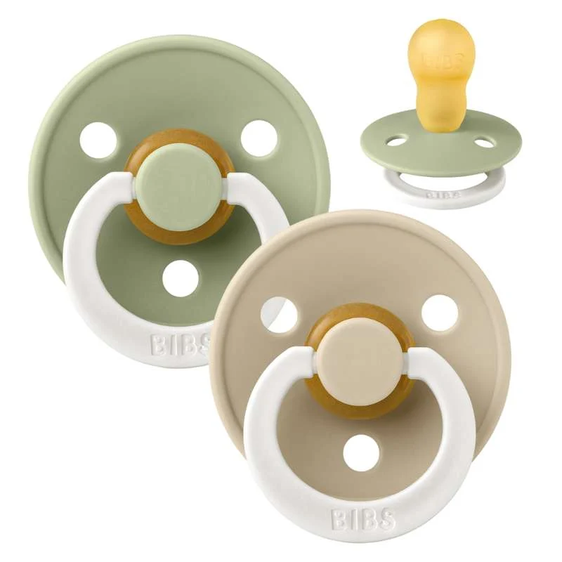 Bibs Round Colour Pacifier - 2-Pack - sz. 3 - natural rubber - GLOW - Sage/Vanilla
