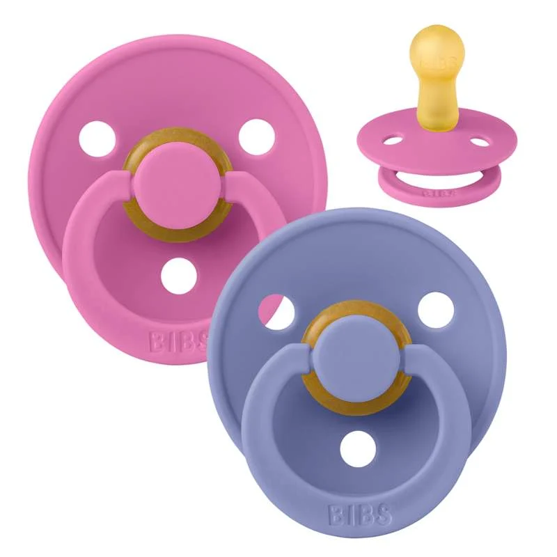 Bibs Round Colour Pacifier - 2-Pack - sz. 2 - natural rubber - Bubblegum/Peri