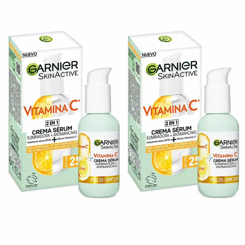 Garnier Serum Cream With Spf 25. High Concentration Serum With Vitamin C And Sun Protection, 50Ml , pack 2
