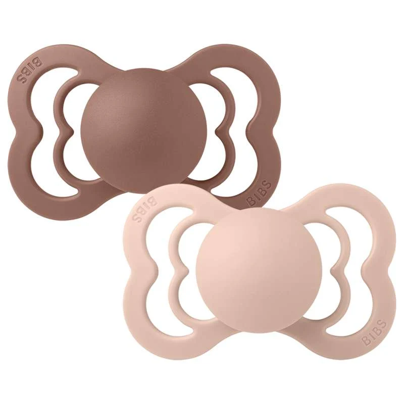 BIBS Symmetrical Supreme Pacifier - 2-Pack - Size 2 - Natural Rubber - Woodchuck/Blush