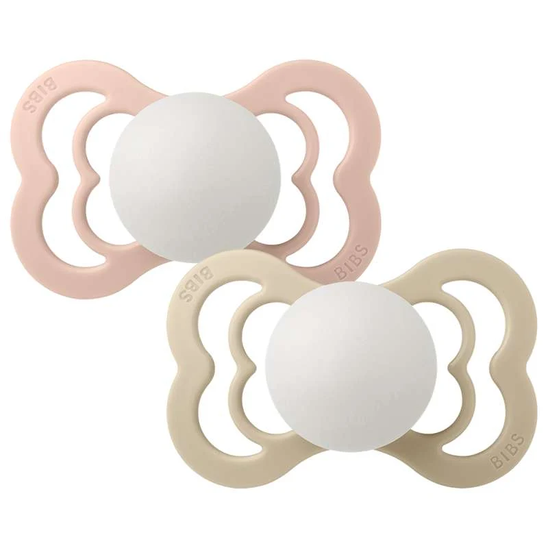 BIBS Symmetrisk Supreme Napp - 2-Pack - Str. 2 - Naturgummi - GLOW - Blush/Vanilla