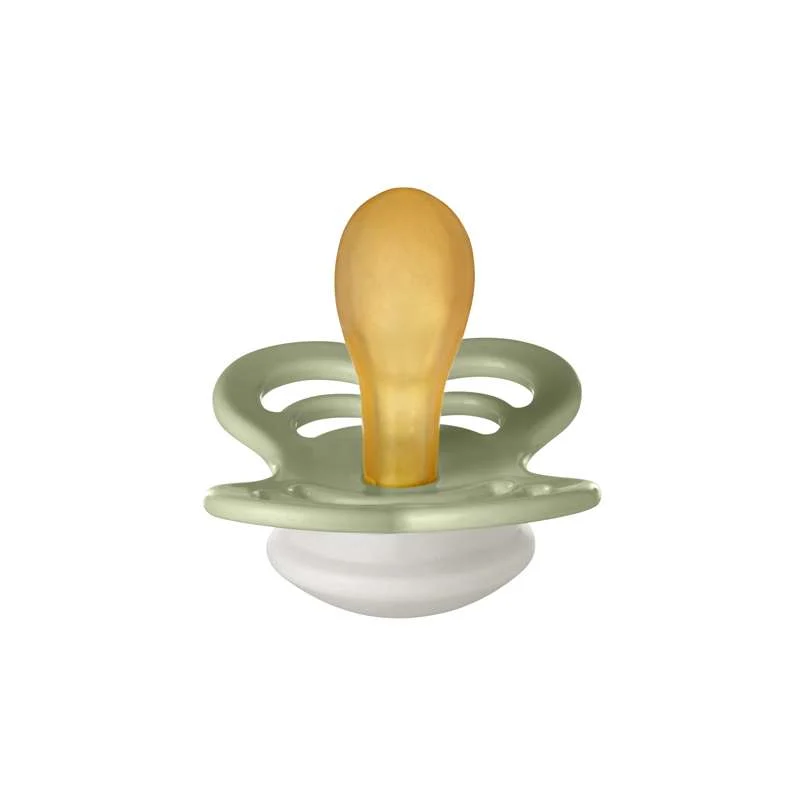 BIBS Symmetrical Supreme Pacifier - Size 2 - Natural Rubber - GLOW - Sage