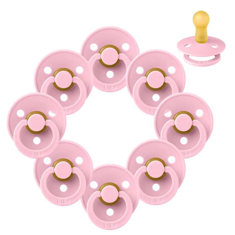 Bibs Round Colour Pacifier - bundle - 8 pcs. - sz. 2 - Baby Pink