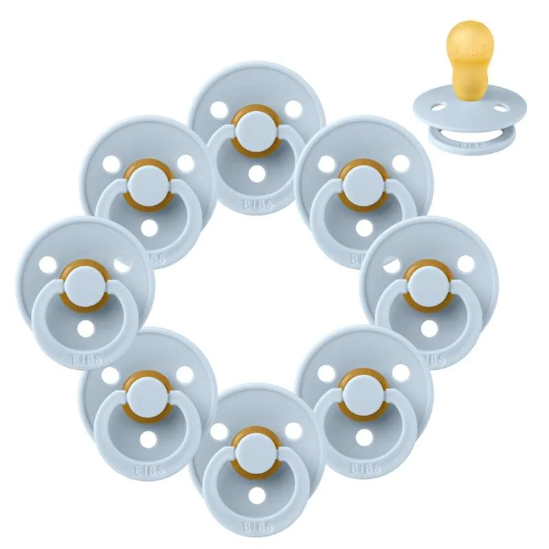 Bibs Round Colour Pacifier - bundle - 8 pcs. - sz. 3 - Baby Blue