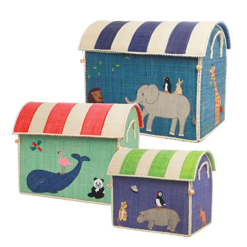 RICE Raffia Storage Baskets - Animals - 3 pcs.