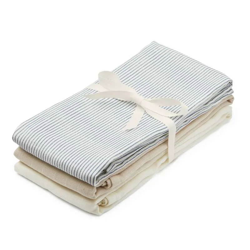 Cam Cam Copenhagen Stofble - 3-pack - GOTS - Mix Classic Stripes Blå/Pralin/Krämvit