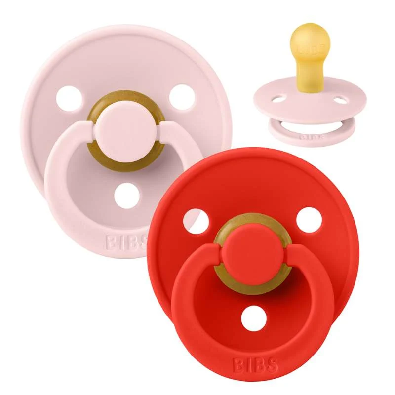 Bibs Round Colour Pacifier - 2-Pack - sz. 1 - natural rubber - Blossom/Candy Apple