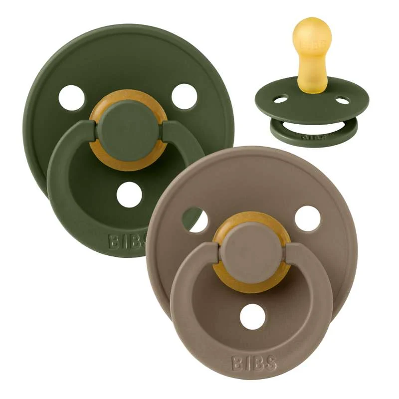 Bibs Rund Colour Napp - 2-Pack - strl. 2 - naturgummi - Jägaregrön/Mörk ek
