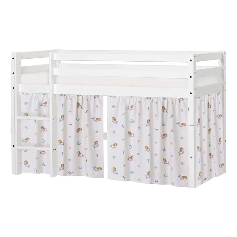 Hoppekids ECO Dream - Mid sleeper bed m. MERMAID Curtain and Mattress - 70x160 cm. - Divisible - White