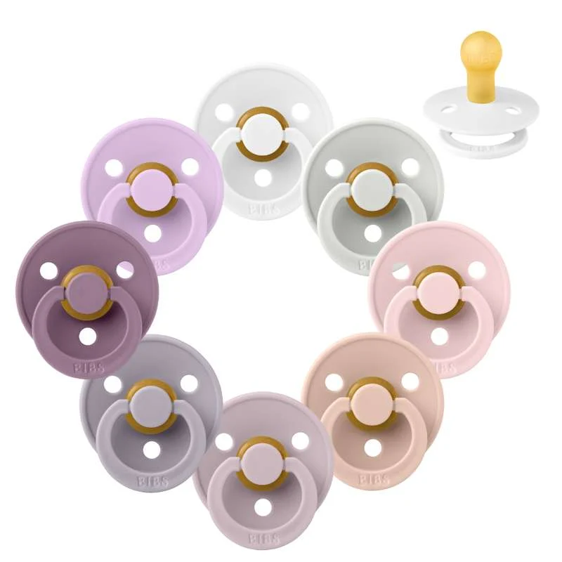 Bibs Round Colour Pacifier - bundle - 8 pcs. - sz. 1 - Lovely Lilacs