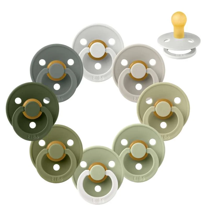 Bibs Round Colour Pacifier - bundle - 8 pcs. - sz. 1 - Soft Moss