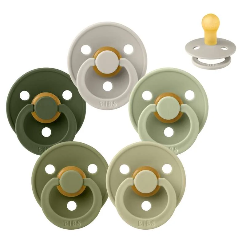 Bibs Round Colour Pacifier - bundle - 5 pcs. - sz. 1 - Soft Moss