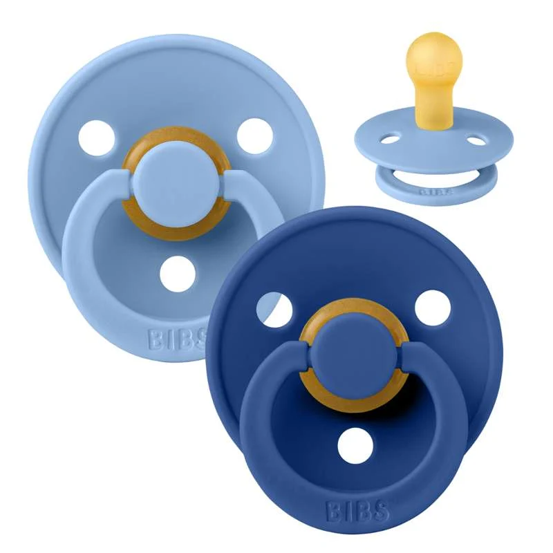 Bibs Round Colour Pacifier - 2-Pack - sz. 1 - natural rubber - Sky Blue/Cornflower