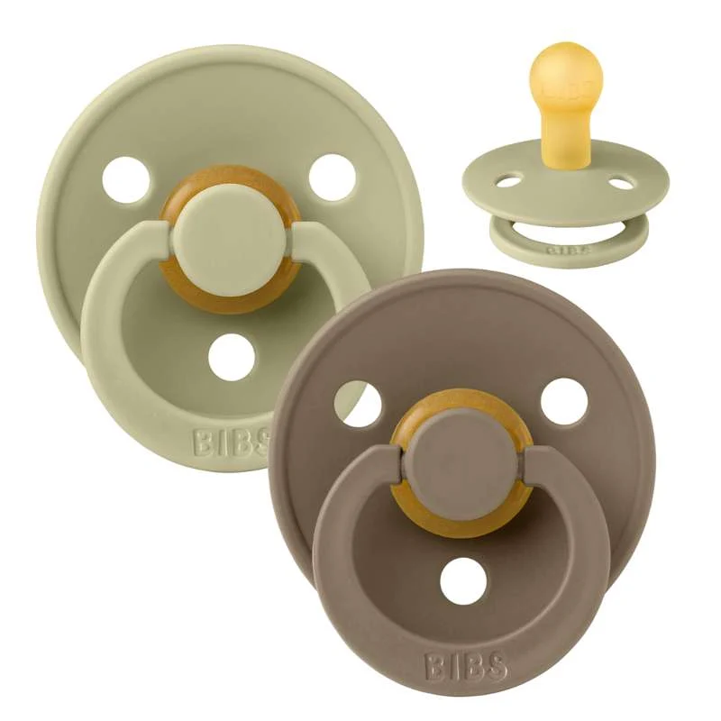 Bibs Rund Colour Napp - 2-Pack - strl. 1 - naturgummi - Khaki/Mörk Ek