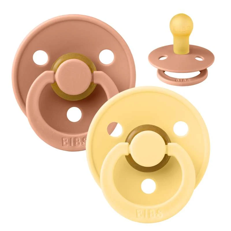 Bibs Rund Colour Napp - 2-Pack - strl. 1 - naturgummi - Persika/Ljus Smör