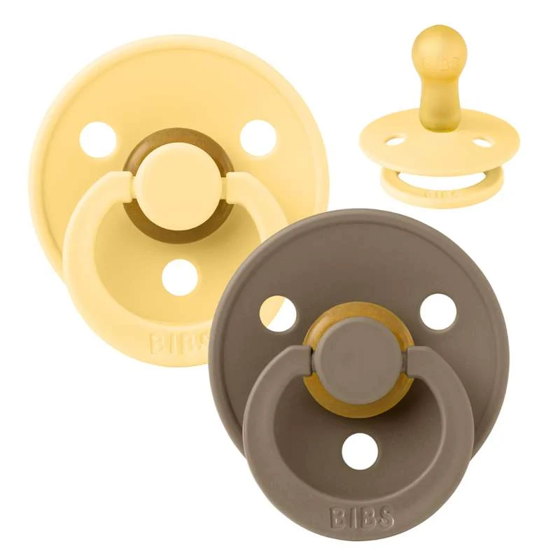 Bibs Rund Colour Napp - 2-Pack - strl. 2 - naturgummi - Ljust Smör/Mörk Ek