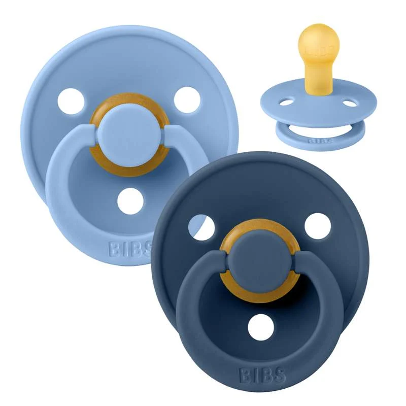 Bibs Rund Colour Napp - 2-Pack - strl. 1 - naturgummi - Ljusblå/Stålblå
