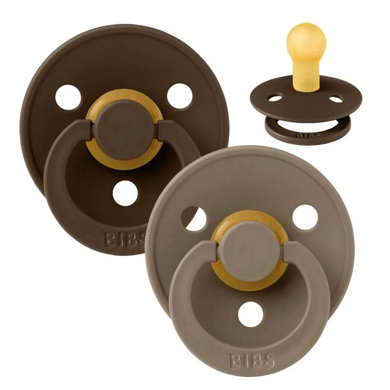 Bibs Round Colour Pacifier - 2-Pack - sz. 1 - natural rubber - Mocha/Dark Oak