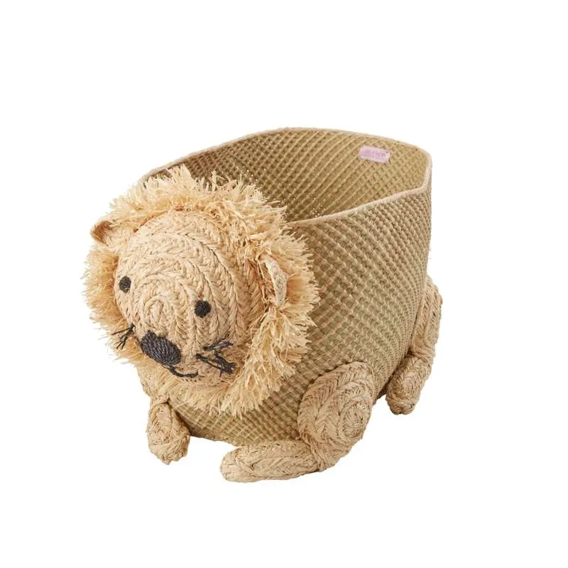 RICE Storage Basket - Jungle Animals - Large Lion - Natural