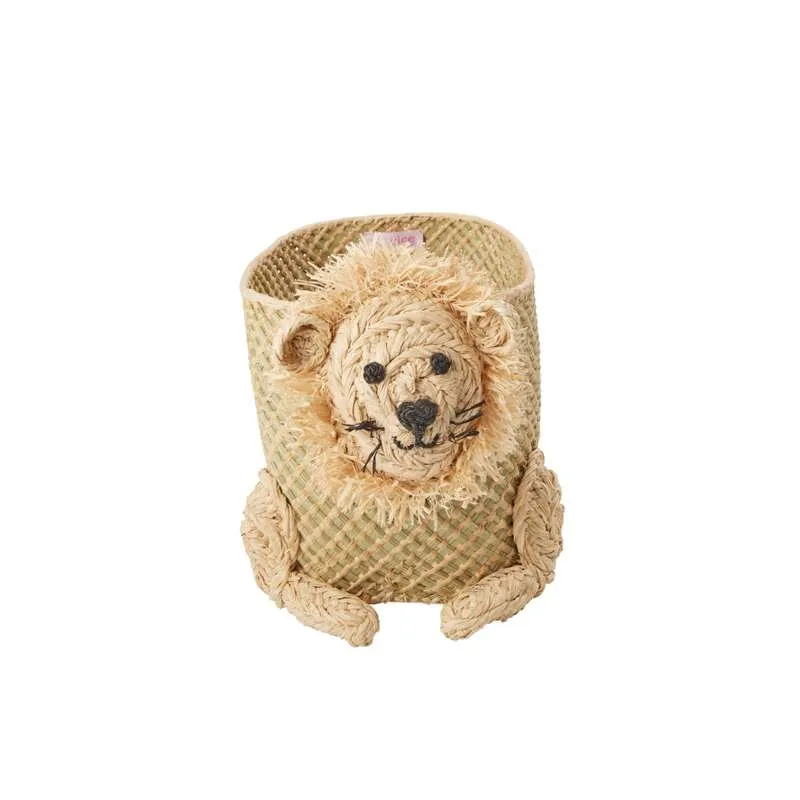 RICE Storage Basket - Jungle Animals - Small Lion - Natural