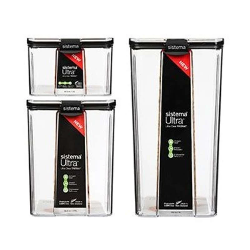 Sistema Matförvaring - Tritan Ultra - Fyrkantig - Stor - 3-Pack - Svart
