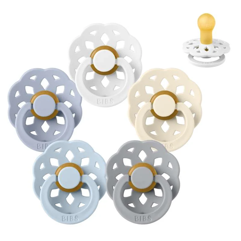 BIBS Round Boheme Pacifier - bundle - 5 pcs. - sz. 1 - Soft and Clear