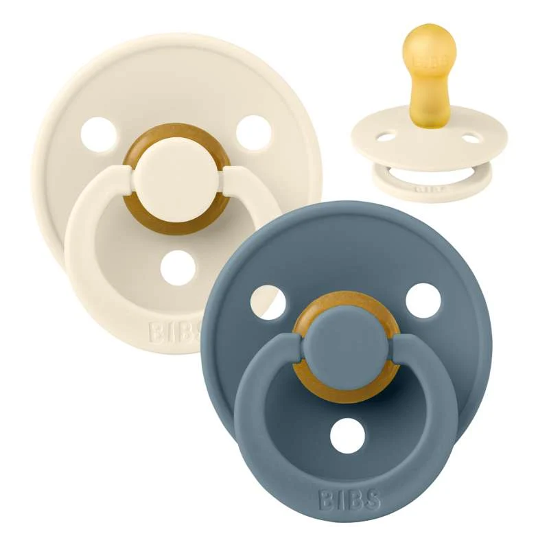 Bibs Round Colour Pacifier - 2-Pack - sz. 2 - natural rubber - Ivory/Petrol