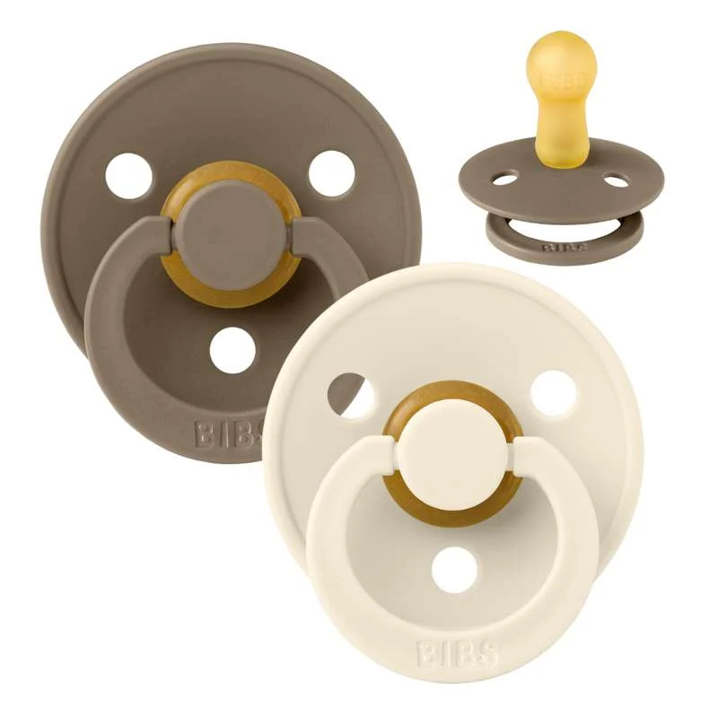 Bibs Rund Colour Napp - 2-Pack - strl. 2 - naturgummi - Mörk ek/Elfenben