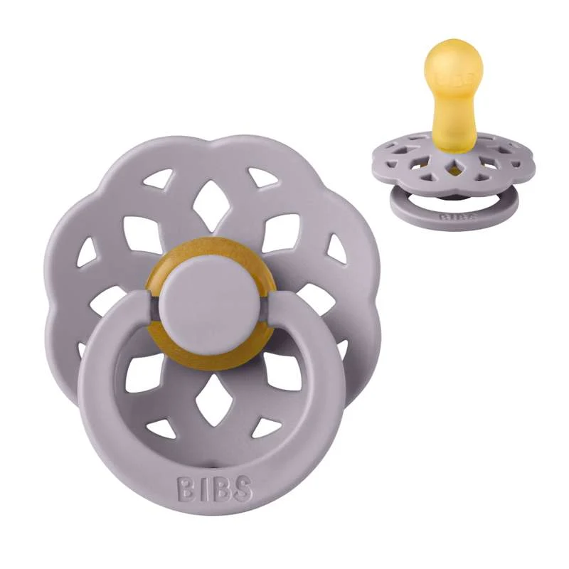 BIBS Round Boheme Pacifier - Size 2 - Natural Rubber - Fossil Grey