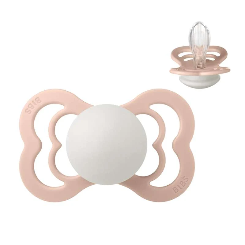 BIBS Symmetrical Supreme Pacifier - Size 2 - Silicone - GLOW - Blush