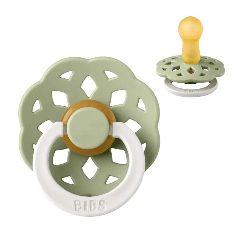BIBS Round Boheme Pacifier - Size 2 - Natural Rubber - GLOW - Sage