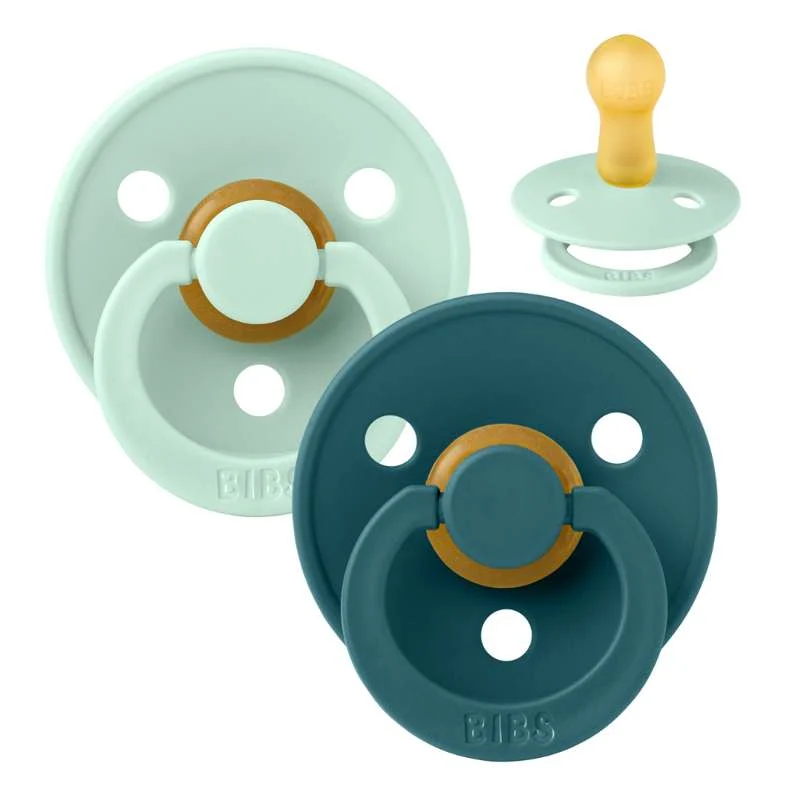 Bibs Round Colour Pacifier - 2-Pack - sz. 2 - natural rubber - Nordic Mint/Forest Lake