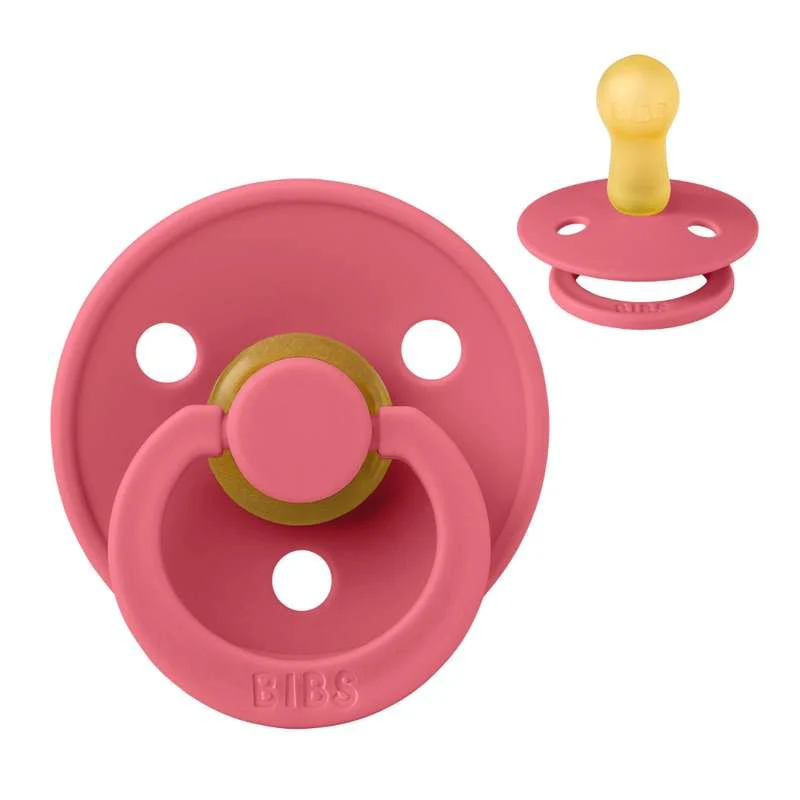 Bibs Rund Colour Napp - strl. 2 - naturgummi - Korall