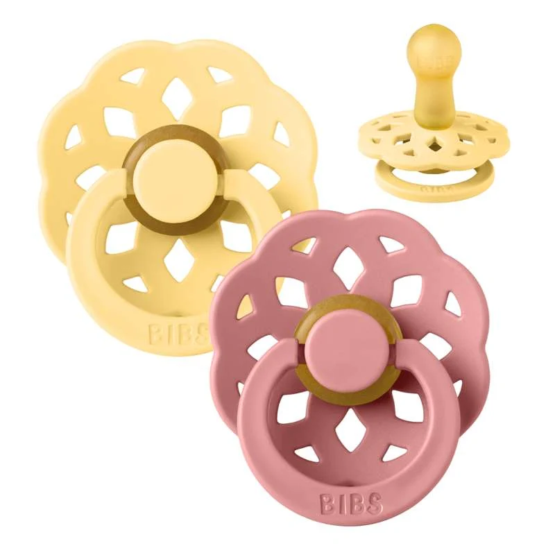 BIBS Rund Boheme Napp - 2-Pack - Str. 2 - Naturgummi - Pale Butter/Dusty Pink