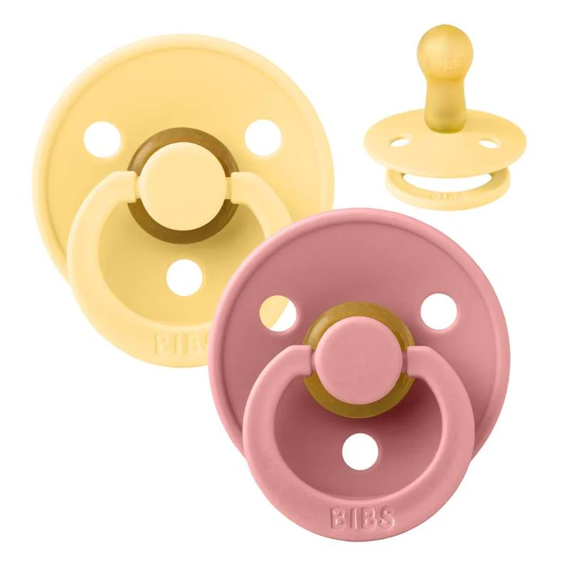Bibs Rund Colour Napp - 2-Pack - strl. 2 - naturgummi - Ljus Smör/Dammig Rosa