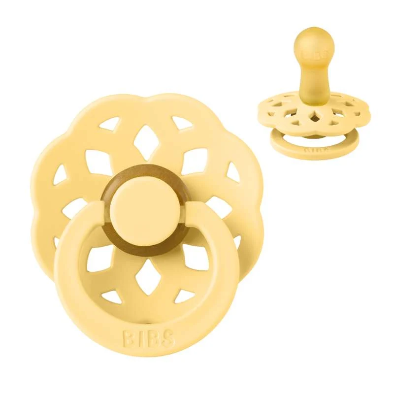 BIBS Round Boheme Pacifier - Size 2 - Natural Rubber - Pale Butter