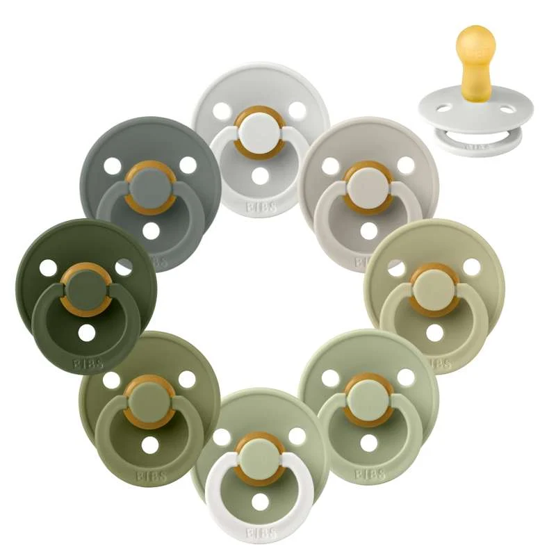 Bibs Round Colour Pacifier - bundle - 8 pcs. - sz. 2 - Soft Moss