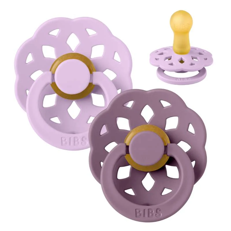 BIBS Round Boheme Pacifier - 2-Pack - Size 2 - Natural Rubber - Violet Sky/Mauve