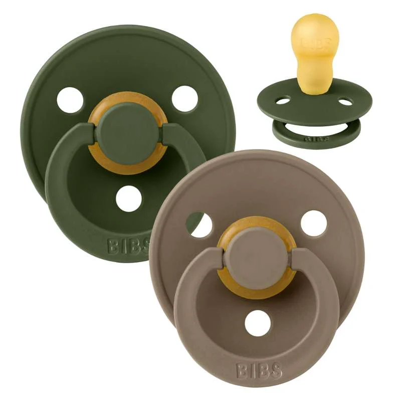 Bibs Round Colour Pacifier - 2-Pack - sz. 3 - natural rubber - Hunter Green/Dark Oak