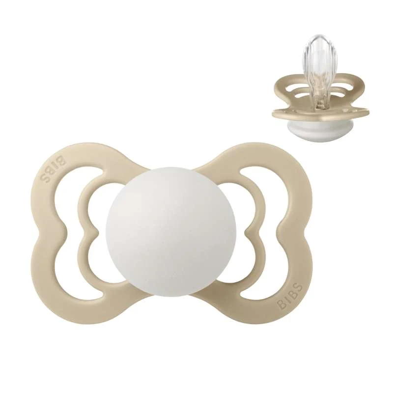 BIBS Symmetrical Supreme Pacifier - Size 2 - Silicone - GLOW - Vanilla