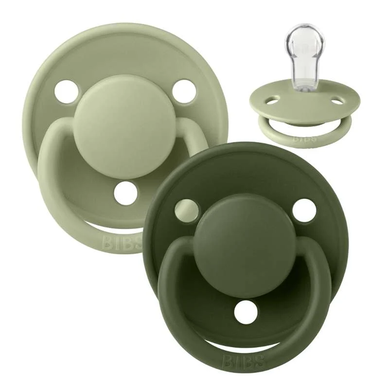 BIBS Round De Lux Pacifier - 2-Pack - Onesize - Silicone - Sage/Hunter Green