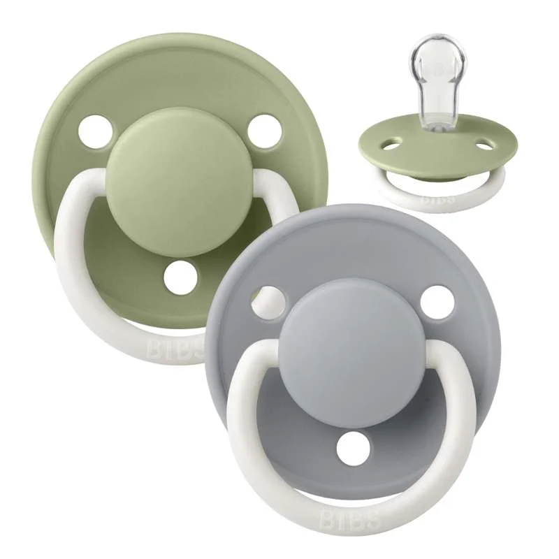 BIBS Rund De Lux Napp - 2-Pack - Onesize - Silikon - GLOW - Sage/Cloud