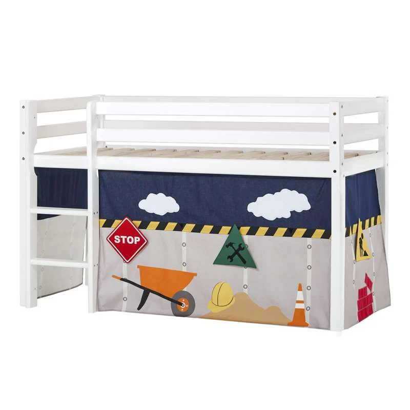 Hoppekids ECO Dream - Halvhøj Seng m. CONSTRUCTION Forhæng - 70x160 cm. - Ikke Delbar