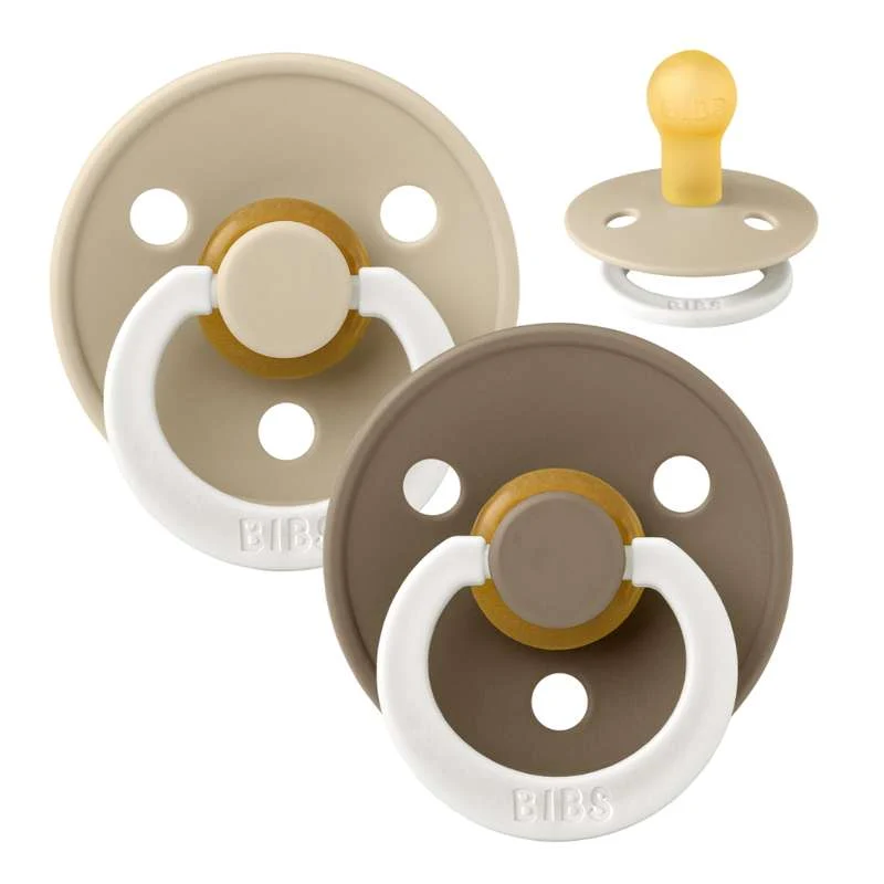 Bibs Round Colour Pacifier - 2-Pack - sz. 1 - natural rubber - GLOW - Vanilla/Dark Oak