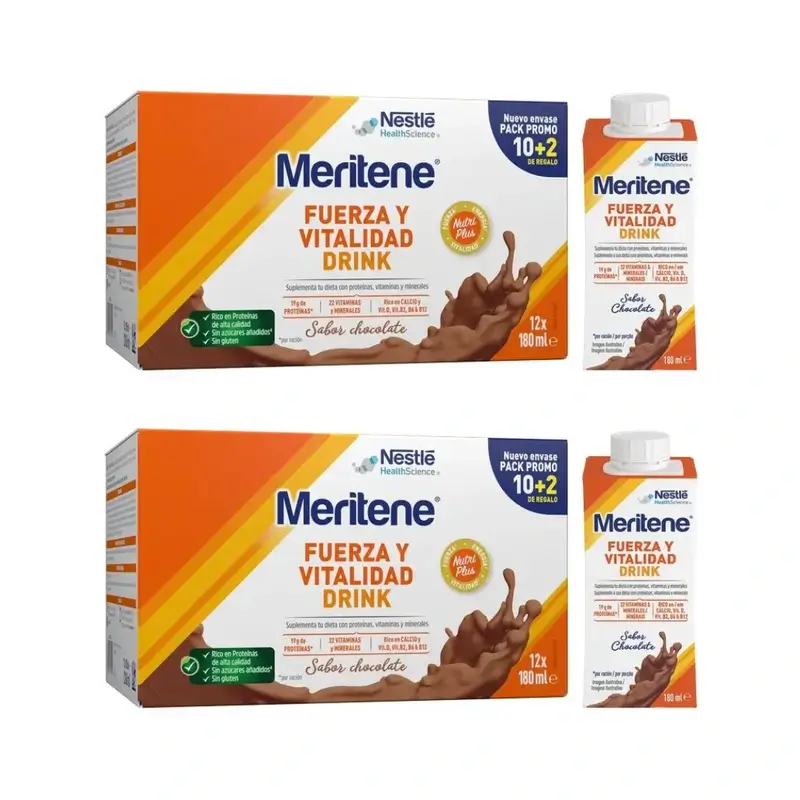 Meritene Strength & Vitality Drink Chocolate, 10+2 x 180 Ml, Pack Of 2