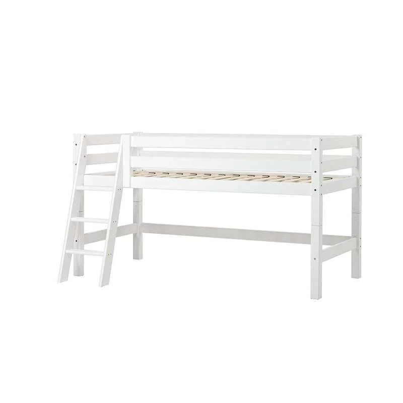 Hoppekids ECO Luxury - Mid sleeper bed - 90x200 cm. - Slanted Ladder - Flexible Insert Base - White