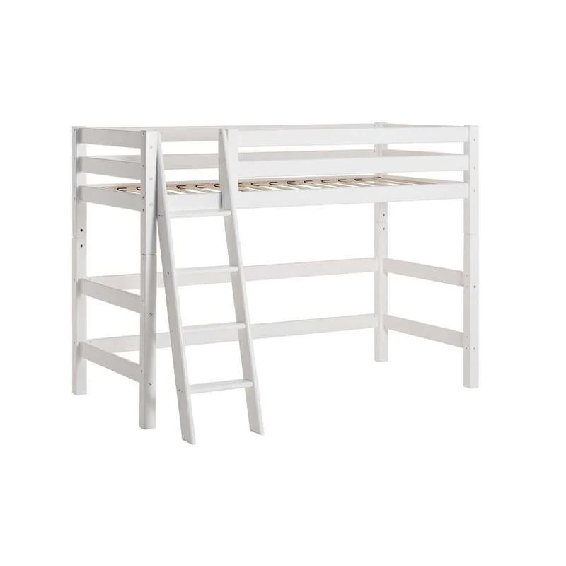 Hoppekids ECO Luxury - High sleeper bed - 90x200 cm. - Slanted Ladder - Flexible Insert Base - White