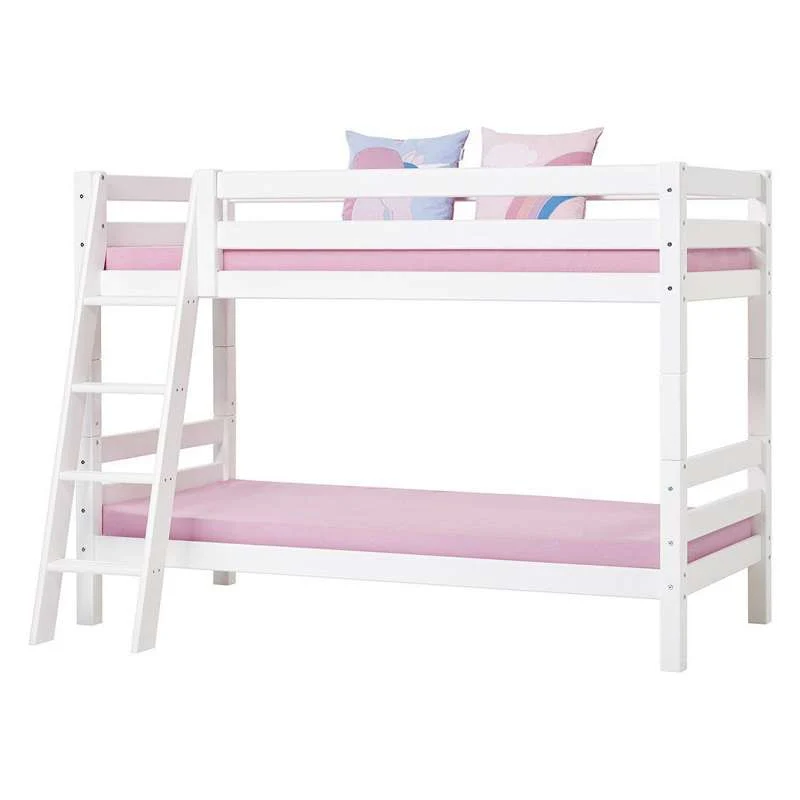 Hoppekids ECO Luxury - Bunk bed - 150 cm. - 90x200 cm. - Slanted Ladder - Flexible Inlet Base - White